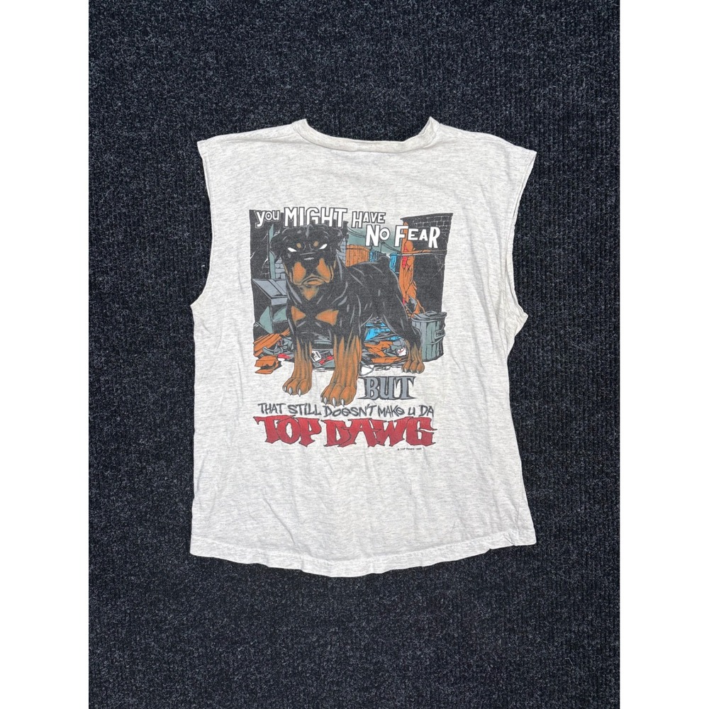 Vintage 1995 Top Dawg Rottweiler Graphic Muscle Tee Shirt Gray Mens Large USA